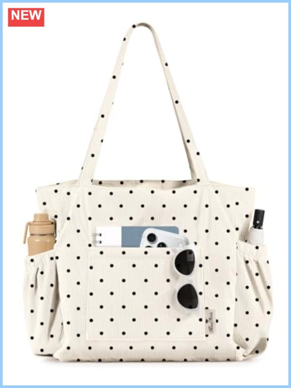 Corduroy Tote Bag Multi-Pocket Zipper Shoulder Bag for Work School Travel